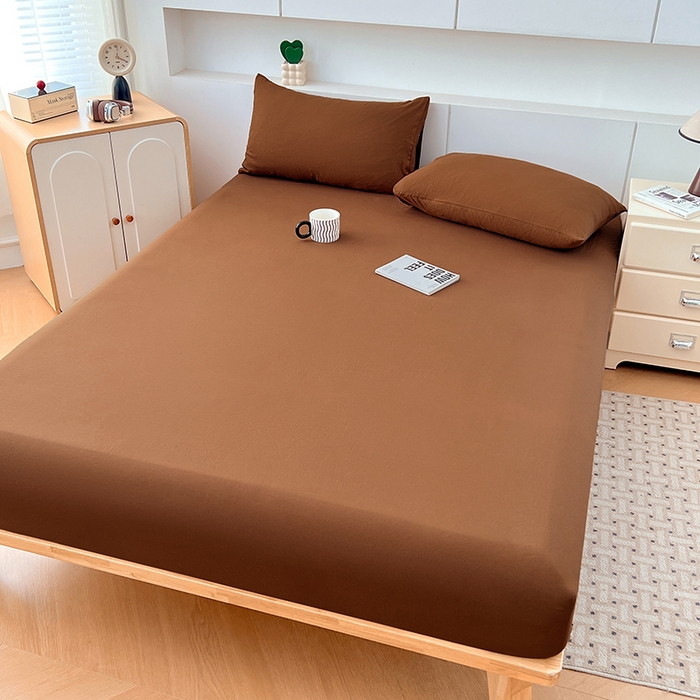 91家纺网 家纺一手货源 找家纺 优尚佳生活馆 2025新款亲肤水洗棉纯色单品床笠 琥珀棕