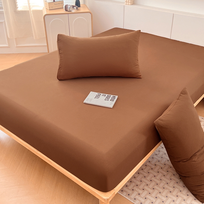 91家纺网 家纺一手货源 找家纺 优尚佳生活馆 2025新款亲肤水洗棉纯色单品床笠 琥珀棕