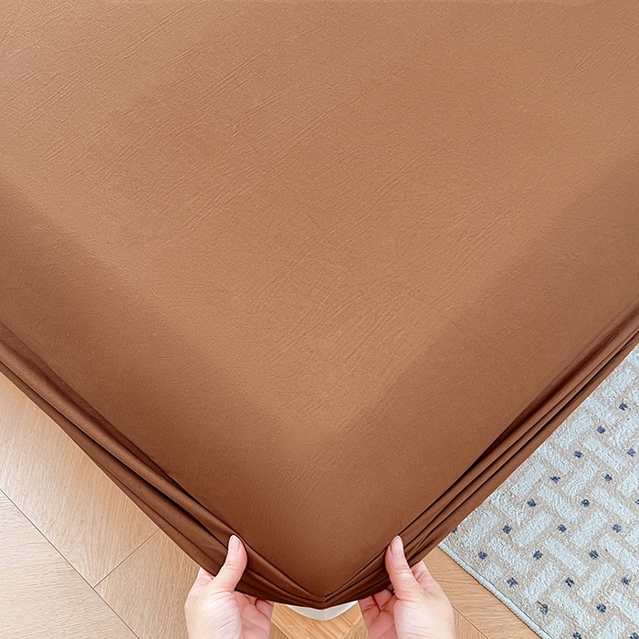 91家纺网 家纺一手货源 找家纺 优尚佳生活馆 2025新款亲肤水洗棉纯色单品床笠 琥珀棕