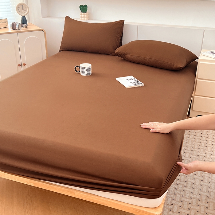 91家纺网 家纺一手货源 找家纺 优尚佳生活馆 2025新款亲肤水洗棉纯色单品床笠 琥珀棕