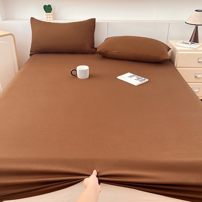 91家纺网 家纺一手货源 找家纺 优尚佳生活馆 2025新款亲肤水洗棉纯色单品床笠 琥珀棕