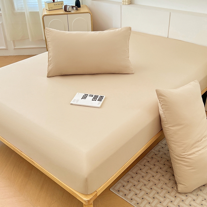 91家纺网 家纺一手货源 找家纺 优尚佳生活馆 2025新款亲肤水洗棉纯色单品床笠 伦敦咖