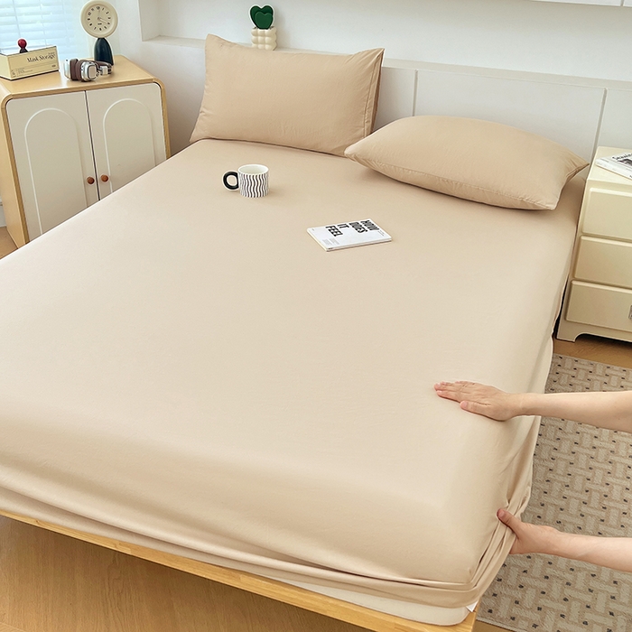 91家纺网 家纺一手货源 找家纺 优尚佳生活馆 2025新款亲肤水洗棉纯色单品床笠 伦敦咖