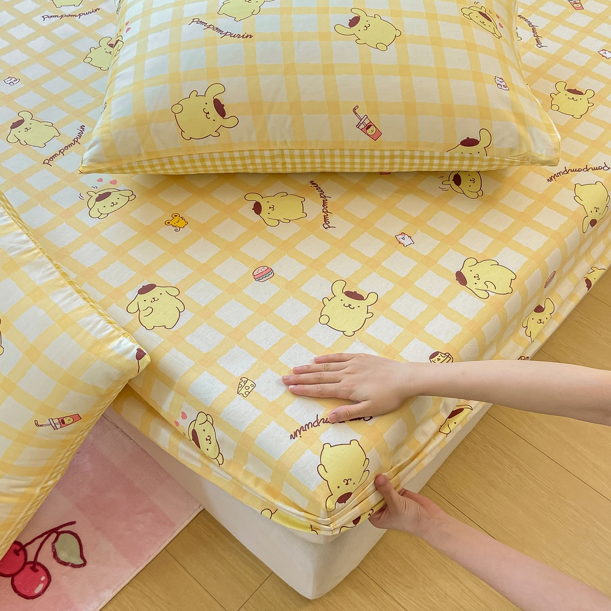 91家纺网 家纺一手货源 找家纺 博雅 2025春夏新款三丽欧小版全棉纯棉单品床笠床笠单件单床笠 美食布丁狗