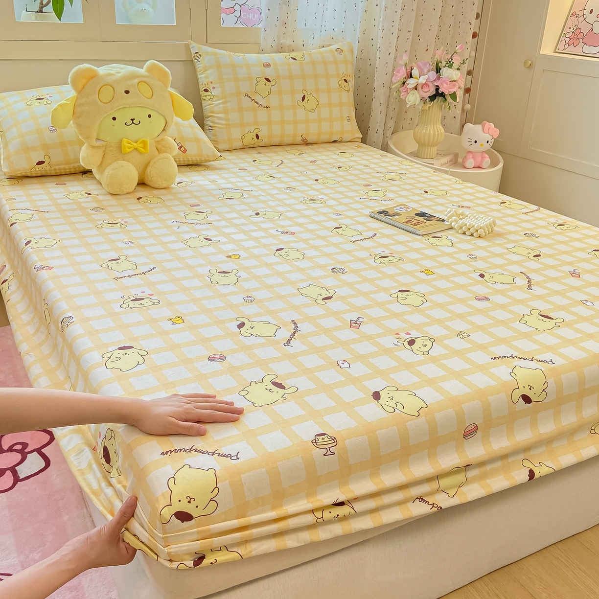 91家纺网 家纺一手货源 找家纺 博雅 2025春夏新款三丽欧小版全棉纯棉单品床笠床笠单件单床笠 美食布丁狗