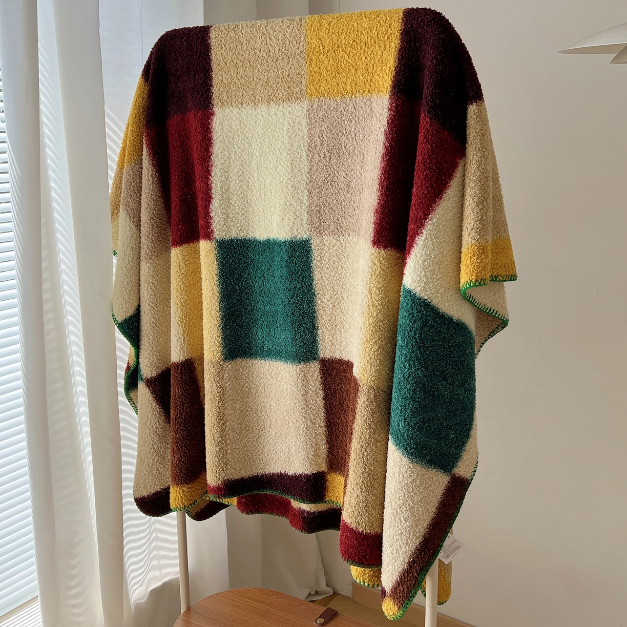 91家纺网 家纺一手货源 找家纺 舒隅家纺 A类高级感半边绒三角针毛毯毯子 棋盘格-绿