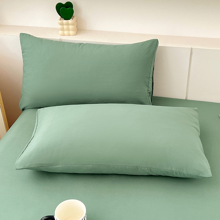 91家纺网 家纺一手货源 找家纺 优尚佳生活馆 2025新款亲肤水洗棉纯色单品床笠 麦苗绿