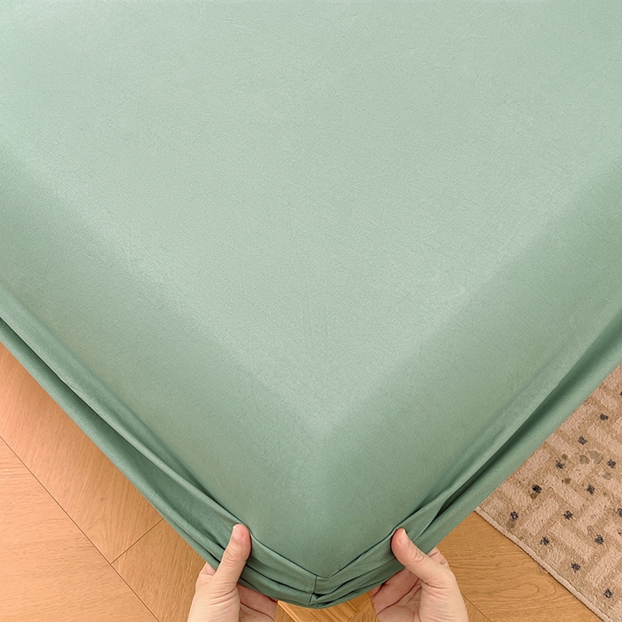 91家纺网 家纺一手货源 找家纺 优尚佳生活馆 2025新款亲肤水洗棉纯色单品床笠 麦苗绿