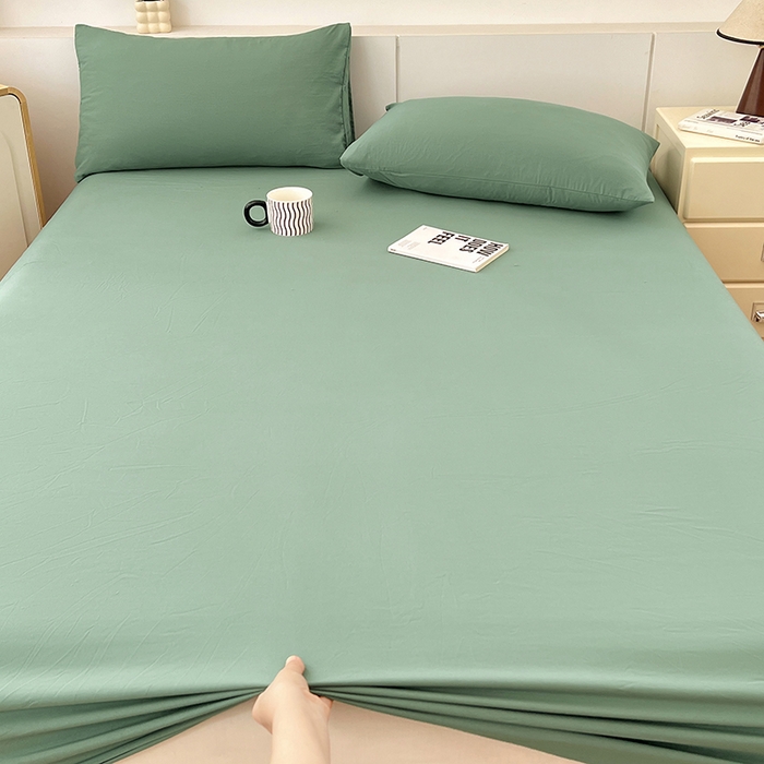 91家纺网 家纺一手货源 找家纺 优尚佳生活馆 2025新款亲肤水洗棉纯色单品床笠 麦苗绿