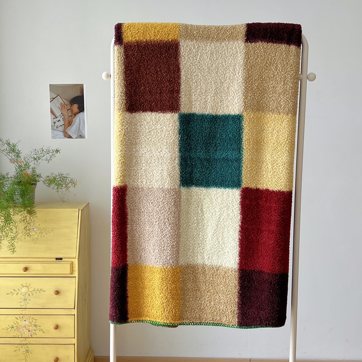 91家纺网 家纺一手货源 找家纺 舒隅家纺 A类高级感半边绒三角针毛毯毯子 棋盘格-绿