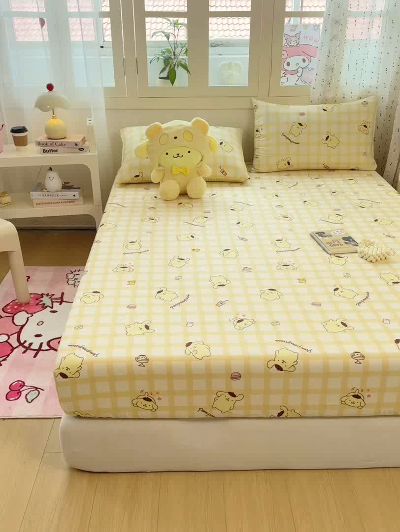 91家纺网 家纺一手货源 找家纺 博雅 2025春夏新款三丽欧小版全棉纯棉单品床笠床笠单件单床笠 美食布丁狗