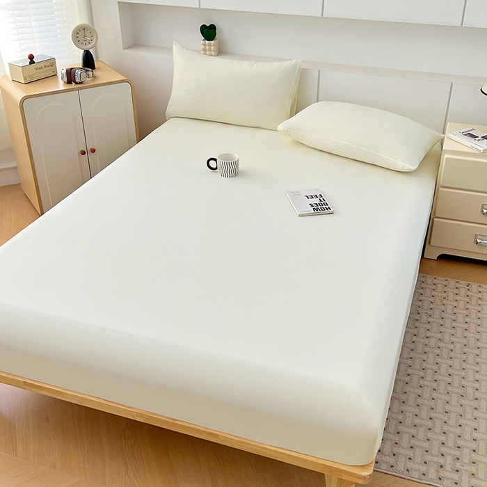 91家纺网 家纺一手货源 找家纺 优尚佳生活馆 2025新款亲肤水洗棉纯色单品床笠 奶酪白