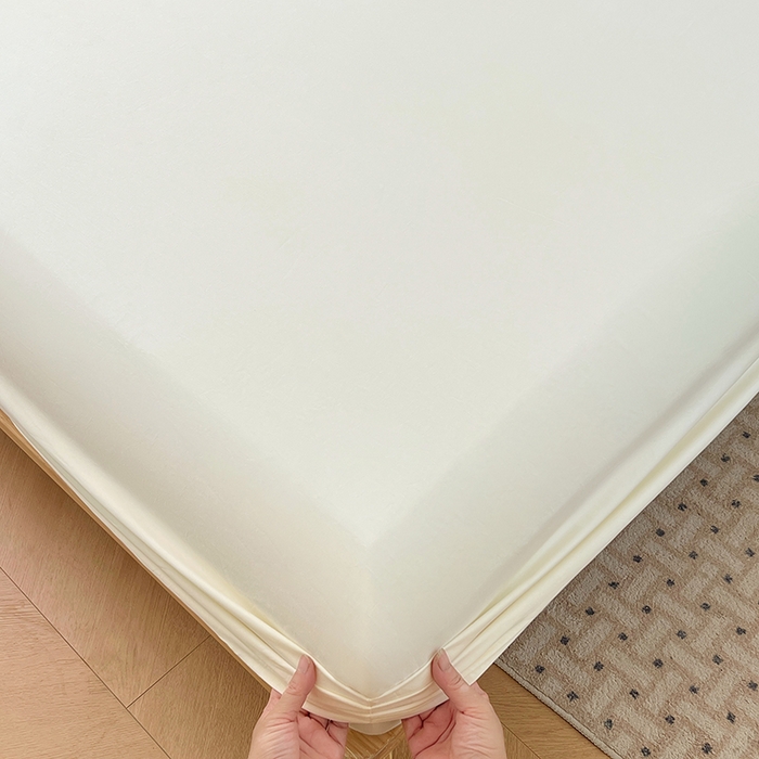 91家纺网 家纺一手货源 找家纺 优尚佳生活馆 2025新款亲肤水洗棉纯色单品床笠 奶酪白