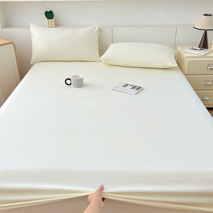 91家纺网 家纺一手货源 找家纺 优尚佳生活馆 2025新款亲肤水洗棉纯色单品床笠 奶酪白