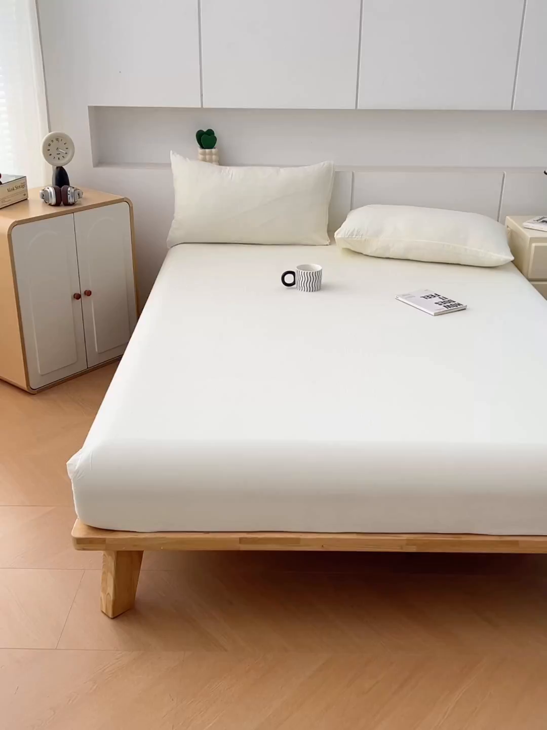 91家纺网 家纺一手货源 找家纺 优尚佳生活馆 2025新款亲肤水洗棉纯色单品床笠 奶酪白