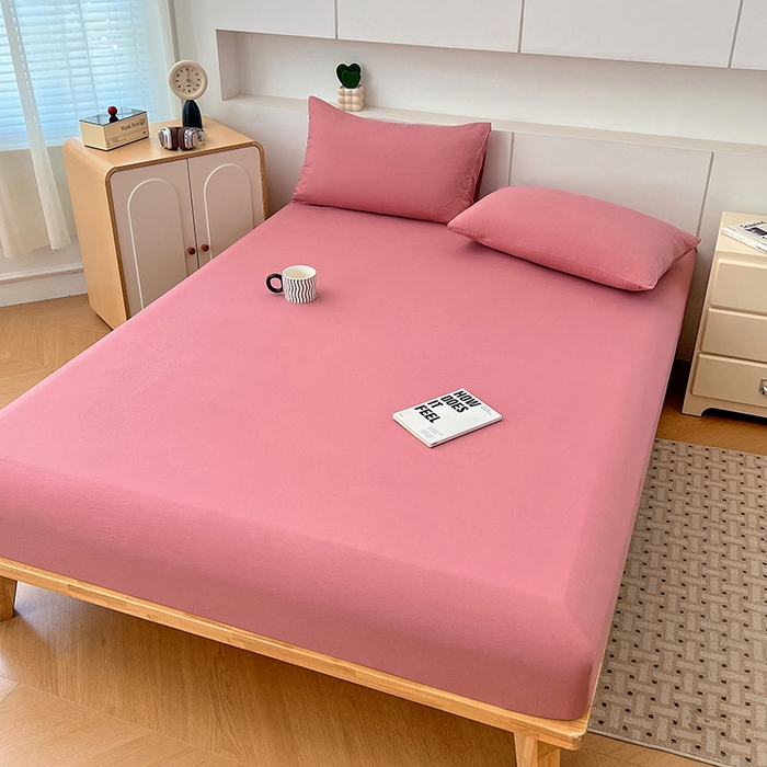 91家纺网 家纺一手货源 找家纺 优尚佳生活馆 2025新款亲肤水洗棉纯色单品床笠 藕粉