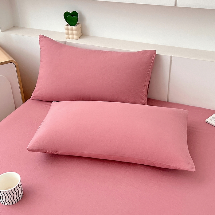 91家纺网 家纺一手货源 找家纺 优尚佳生活馆 2025新款亲肤水洗棉纯色单品床笠 藕粉