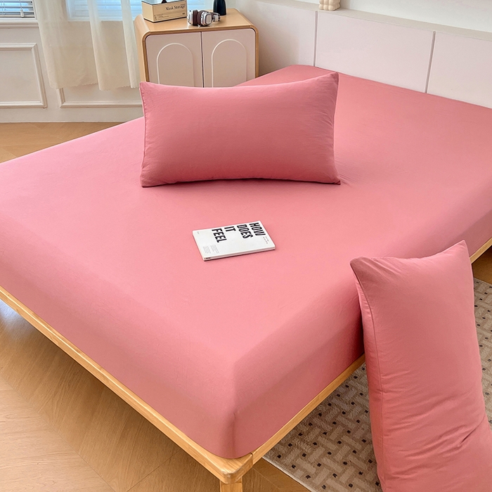 91家纺网 家纺一手货源 找家纺 优尚佳生活馆 2025新款亲肤水洗棉纯色单品床笠 藕粉