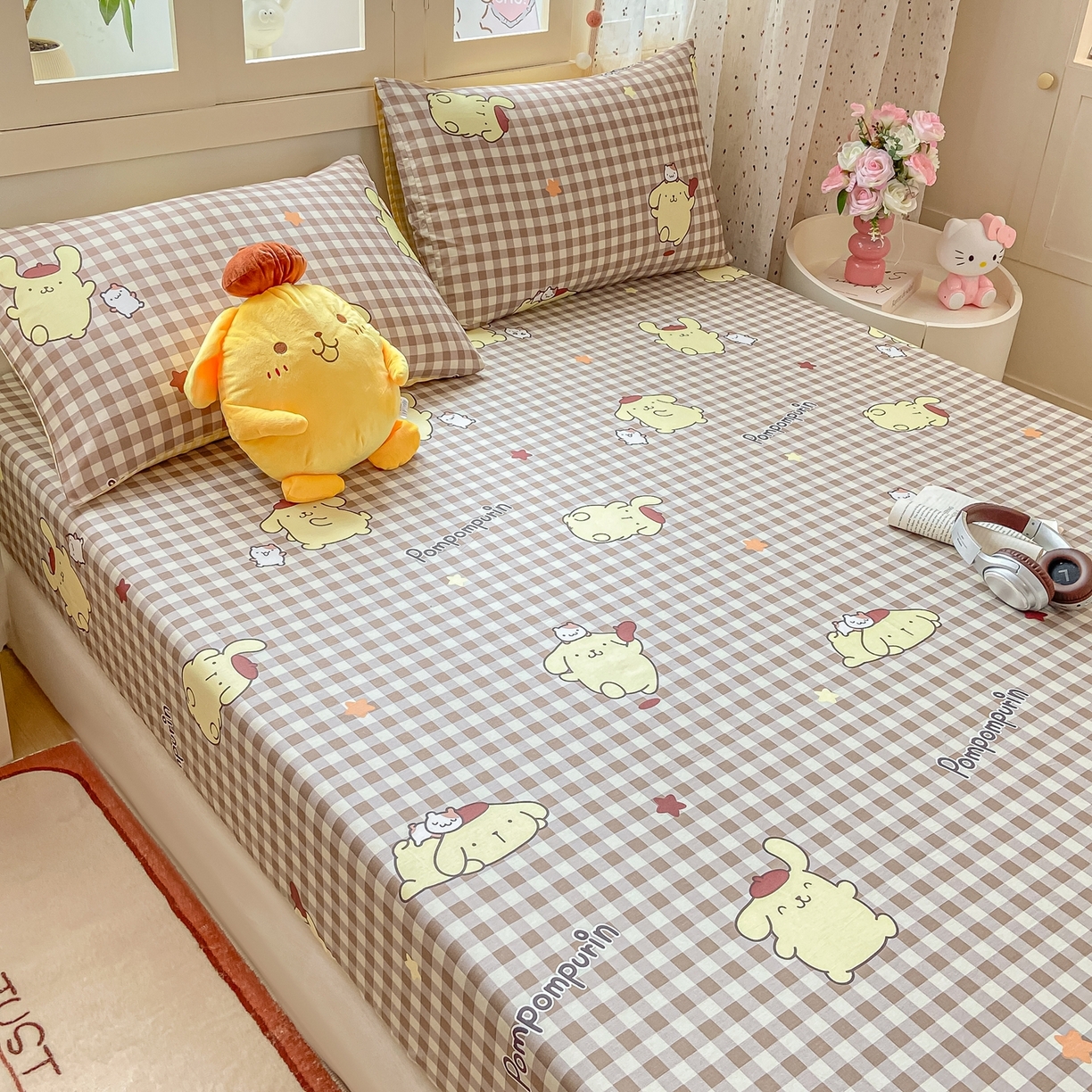 91家纺网 家纺一手货源 找家纺 博雅 2025春夏新款三丽欧小版全棉纯棉单品床笠床笠单件单床笠 巧克力布丁狗