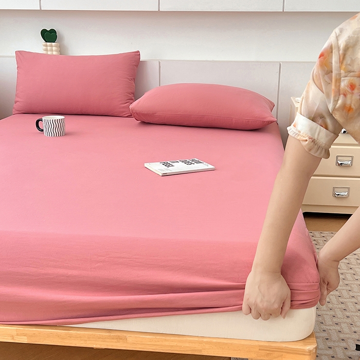 91家纺网 家纺一手货源 找家纺 优尚佳生活馆 2025新款亲肤水洗棉纯色单品床笠 藕粉