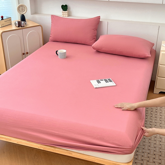 91家纺网 家纺一手货源 找家纺 优尚佳生活馆 2025新款亲肤水洗棉纯色单品床笠 藕粉