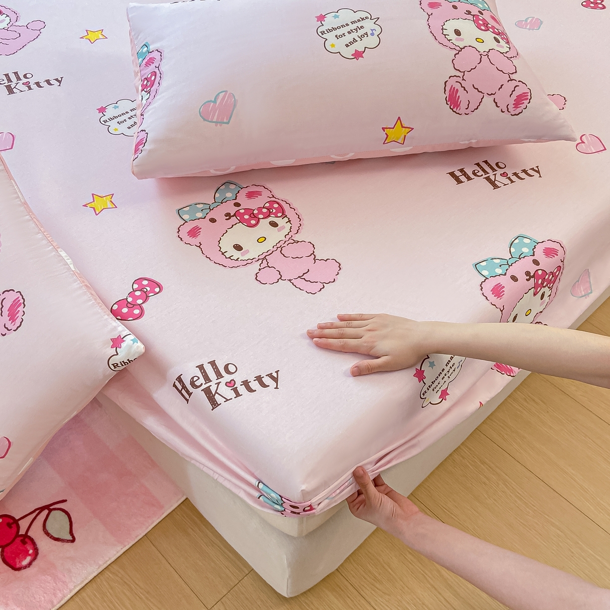 91家纺网 家纺一手货源 找家纺 博雅 2025春夏新款三丽欧小版全棉纯棉单品床笠床笠单件单床笠 腮红KT