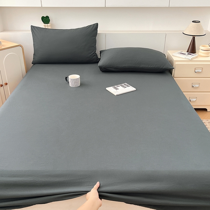 91家纺网 家纺一手货源 找家纺 优尚佳生活馆 2025新款亲肤水洗棉纯色单品床笠 雅青