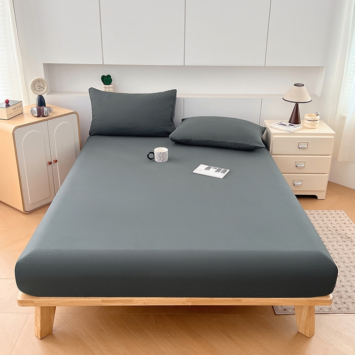 91家纺网 家纺一手货源 找家纺 优尚佳生活馆 2025新款亲肤水洗棉纯色单品床笠 雅青