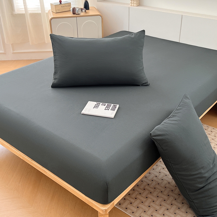 91家纺网 家纺一手货源 找家纺 优尚佳生活馆 2025新款亲肤水洗棉纯色单品床笠 雅青