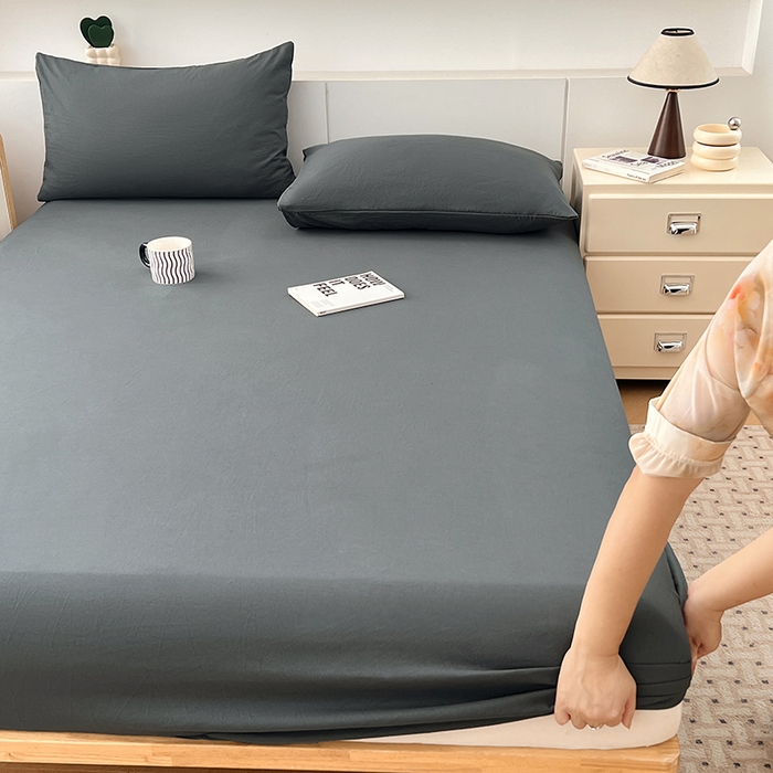 91家纺网 家纺一手货源 找家纺 优尚佳生活馆 2025新款亲肤水洗棉纯色单品床笠 雅青