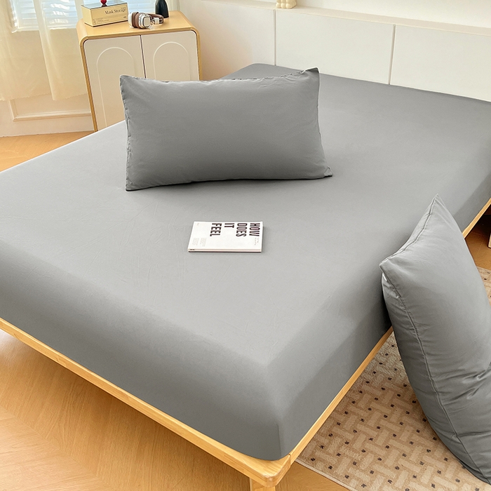 91家纺网 家纺一手货源 找家纺 优尚佳生活馆 2025新款亲肤水洗棉纯色单品床笠 烟灰