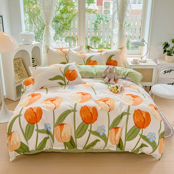 文黛家居 2025新款植物羊绒亲肤小版花单被套 郁金香-绿