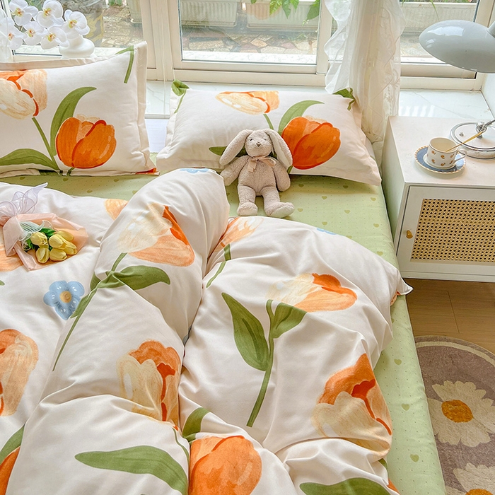 91家纺网 家纺一手货源 找家纺 文黛家居 2025新款植物羊绒亲肤小版花单被套 郁金香-绿