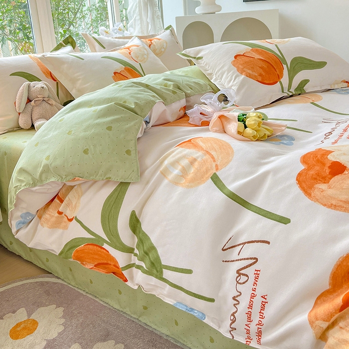 91家纺网 家纺一手货源 找家纺 文黛家居 2025新款植物羊绒亲肤小版花单被套 郁金香-绿