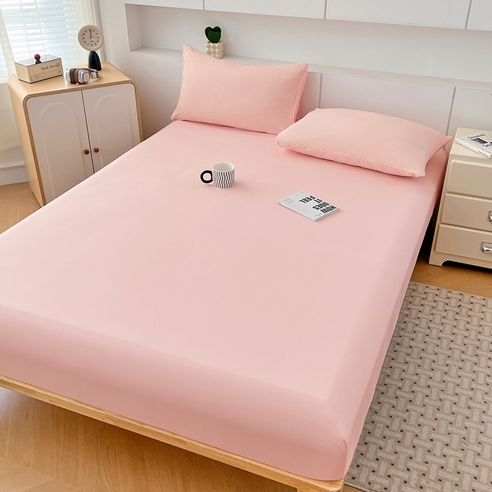 91家纺网 家纺一手货源 找家纺 优尚佳生活馆 2025新款亲肤水洗棉纯色单品床笠 胭脂粉