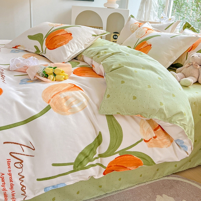 91家纺网 家纺一手货源 找家纺 文黛家居 2025新款植物羊绒亲肤小版花单被套 郁金香-绿