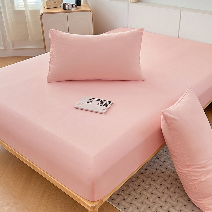 91家纺网 家纺一手货源 找家纺 优尚佳生活馆 2025新款亲肤水洗棉纯色单品床笠 胭脂粉