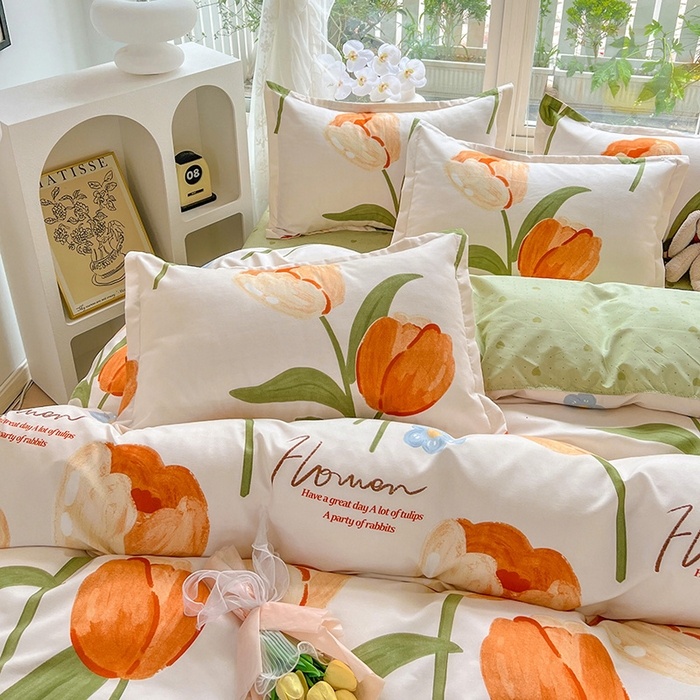 91家纺网 家纺一手货源 找家纺 文黛家居 2025新款植物羊绒亲肤小版花单被套 郁金香-绿