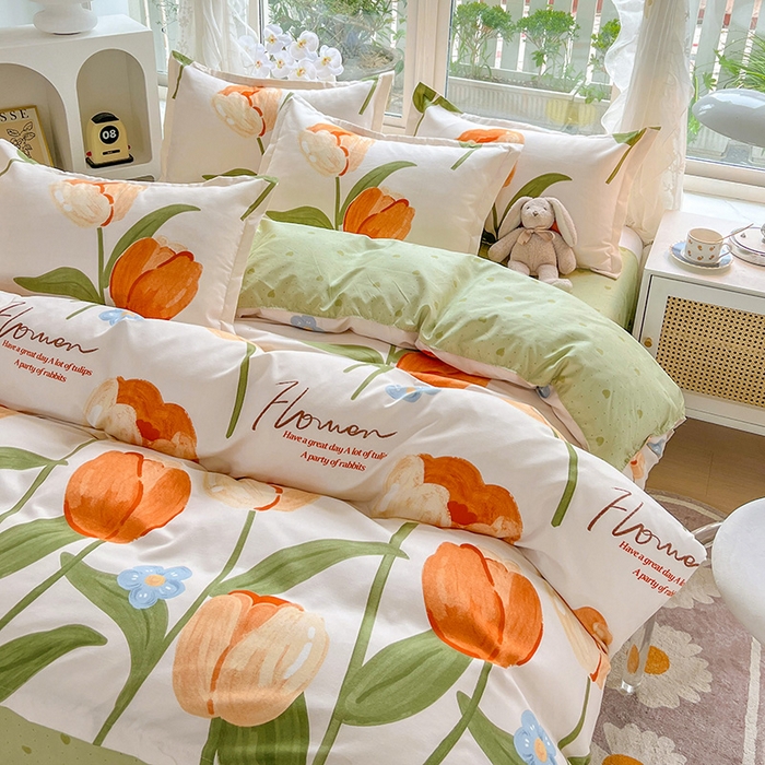 91家纺网 家纺一手货源 找家纺 文黛家居 2025新款植物羊绒亲肤小版花单被套 郁金香-绿