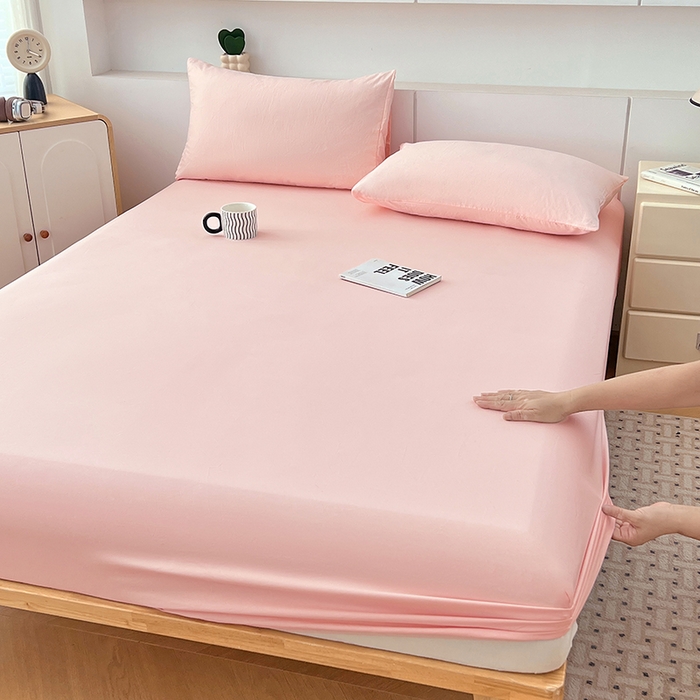 91家纺网 家纺一手货源 找家纺 优尚佳生活馆 2025新款亲肤水洗棉纯色单品床笠 胭脂粉