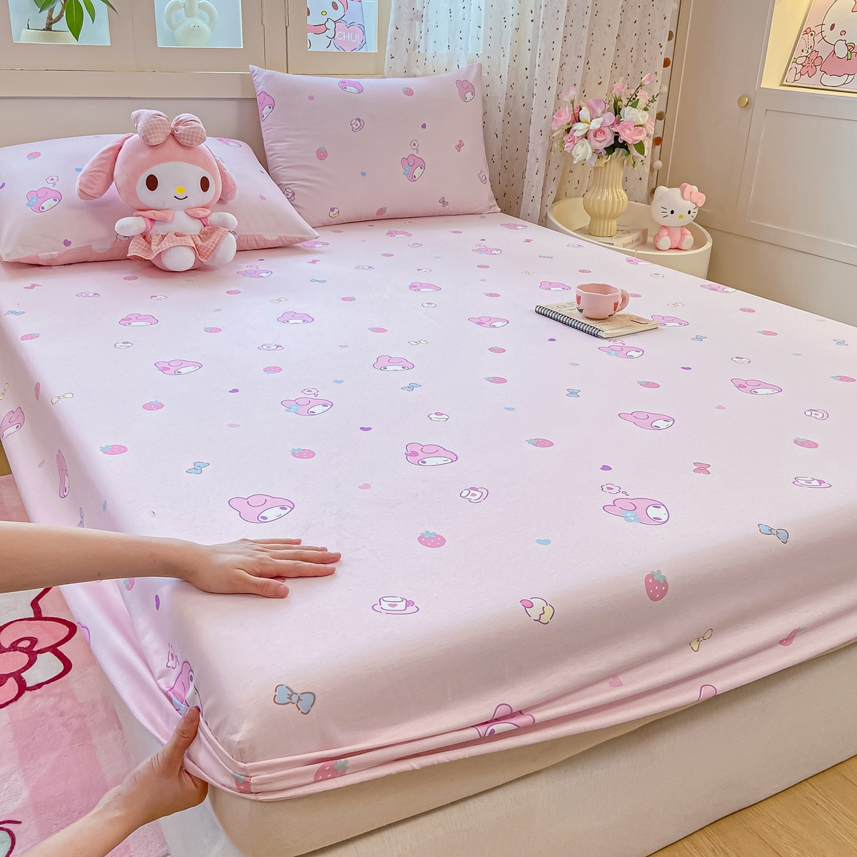 91家纺网 家纺一手货源 找家纺 博雅 2025春夏新款三丽欧小版全棉纯棉单品床笠床笠单件单床笠 下午茶美乐蒂