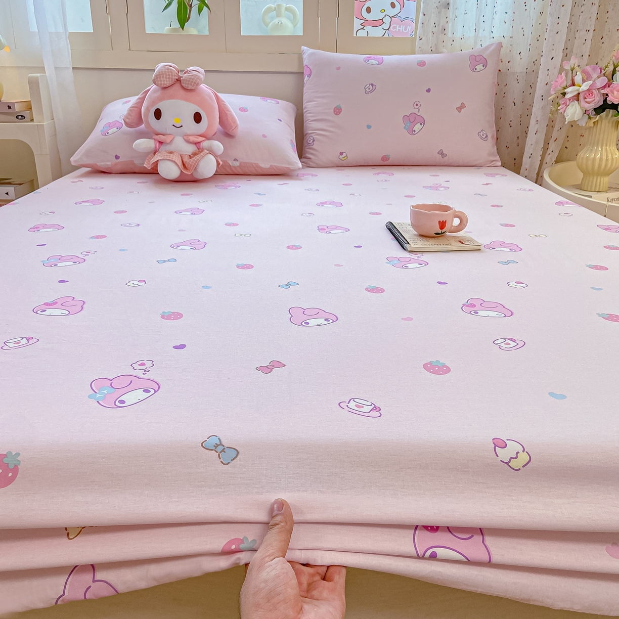 91家纺网 家纺一手货源 找家纺 博雅 2025春夏新款三丽欧小版全棉纯棉单品床笠床笠单件单床笠 下午茶美乐蒂