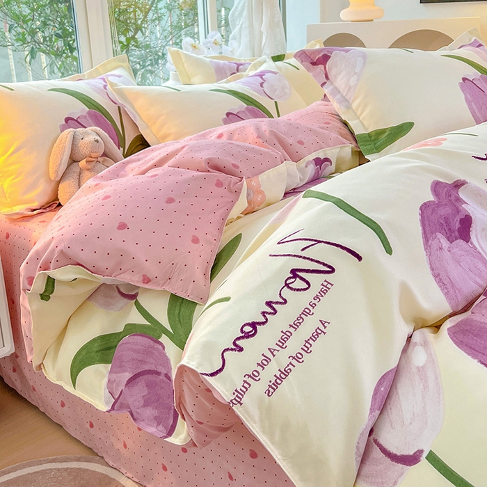 91家纺网 家纺一手货源 找家纺 文黛家居 2025新款植物羊绒亲肤小版花单被套 郁金香-紫