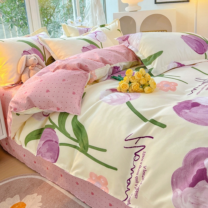 91家纺网 家纺一手货源 找家纺 文黛家居 2025新款植物羊绒亲肤小版花单被套 郁金香-紫