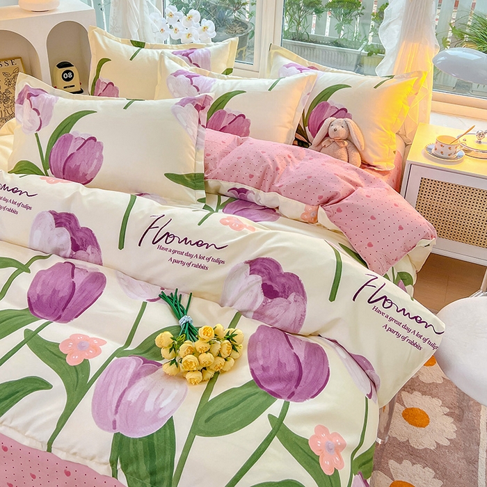 91家纺网 家纺一手货源 找家纺 文黛家居 2025新款植物羊绒亲肤小版花单被套 郁金香-紫