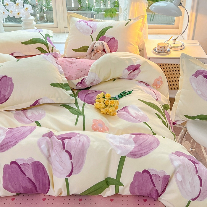 91家纺网 家纺一手货源 找家纺 文黛家居 2025新款植物羊绒亲肤小版花单被套 郁金香-紫