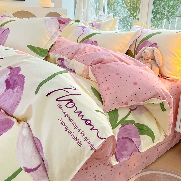 91家纺网 家纺一手货源 找家纺 文黛家居 2025新款植物羊绒亲肤小版花单被套 郁金香-紫