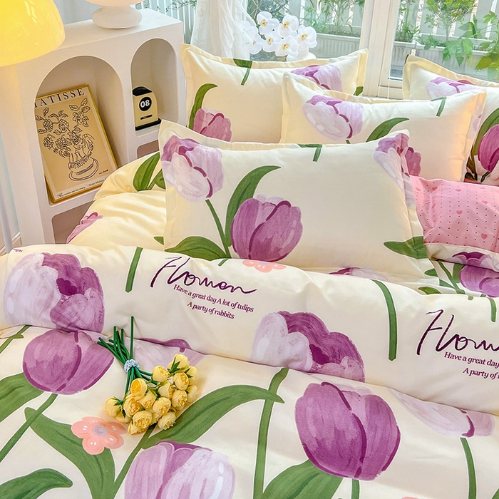 91家纺网 家纺一手货源 找家纺 文黛家居 2025新款植物羊绒亲肤小版花单被套 郁金香-紫