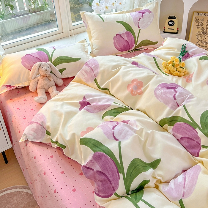 91家纺网 家纺一手货源 找家纺 文黛家居 2025新款植物羊绒亲肤小版花单被套 郁金香-紫