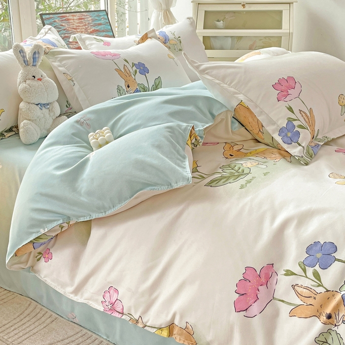 91家纺网 家纺一手货源 找家纺 文黛家居 2025新款植物羊绒亲肤小版花单被套 园林兔